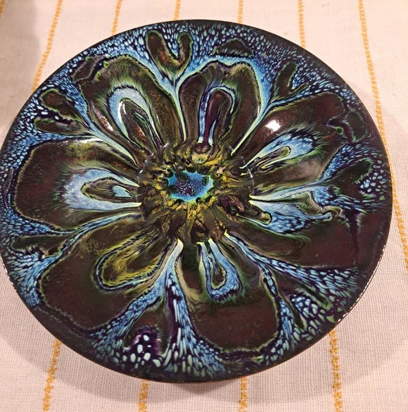 VIRGINIA PORTER Enamel on Copper 7.25" Mid-Century Modern Bowl. Beautiful - Picture 1 of 6